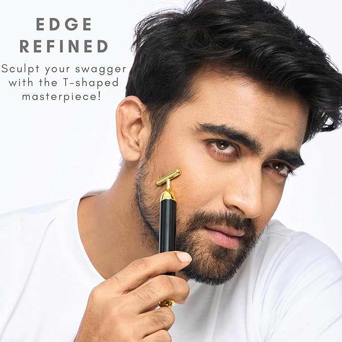 Black & Gold 3D Electric Facial Roller Massager Set, V Shape Roller & T Shape Massager, 3D Facial Roller, Skin Care Tools, Personal Massager