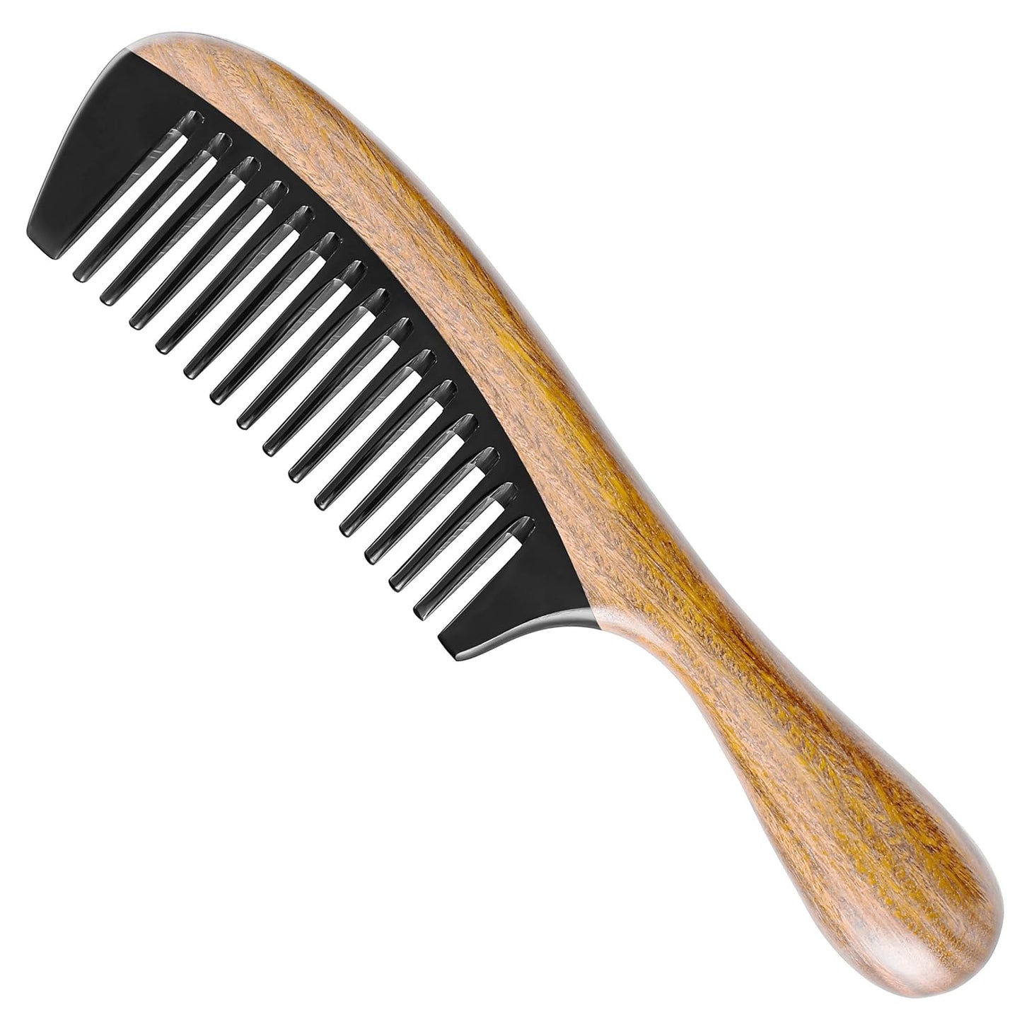 Onedor Buffalo Horn Handmade 100% Natural Green Sandalwood Hair Comb - Anti-Static Sandalwood Scent Natural Hair Detangler Wooden Comb (Wide Tooth)