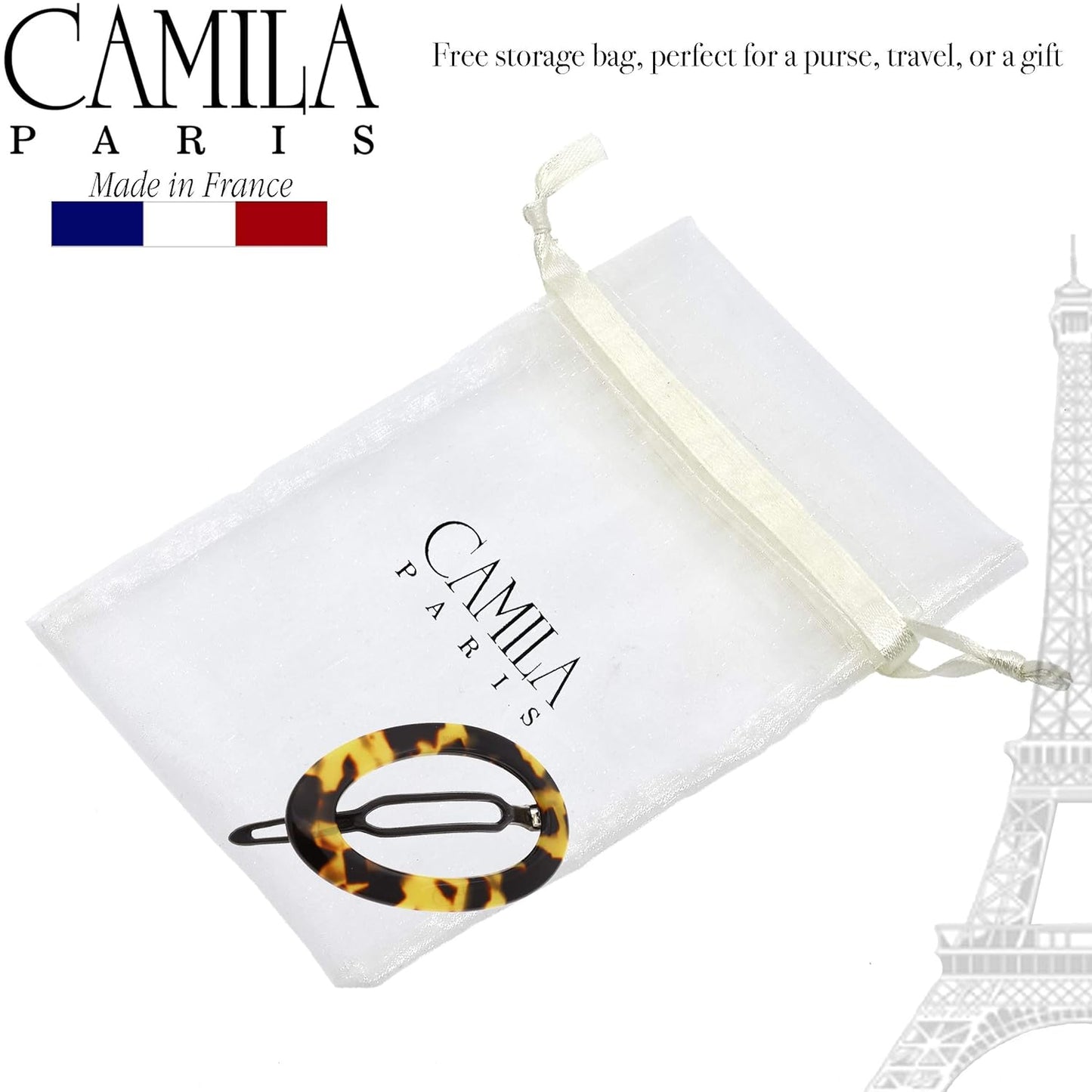 Camila Paris CP2794 French Hair Barrette Clip for Women, Handmade, Tokyo, Slide-in Metal-Free Closure, Strong Hold Grip Hair Clips for Girls, No Slip Durable Styling Hair Accessories, Made in France