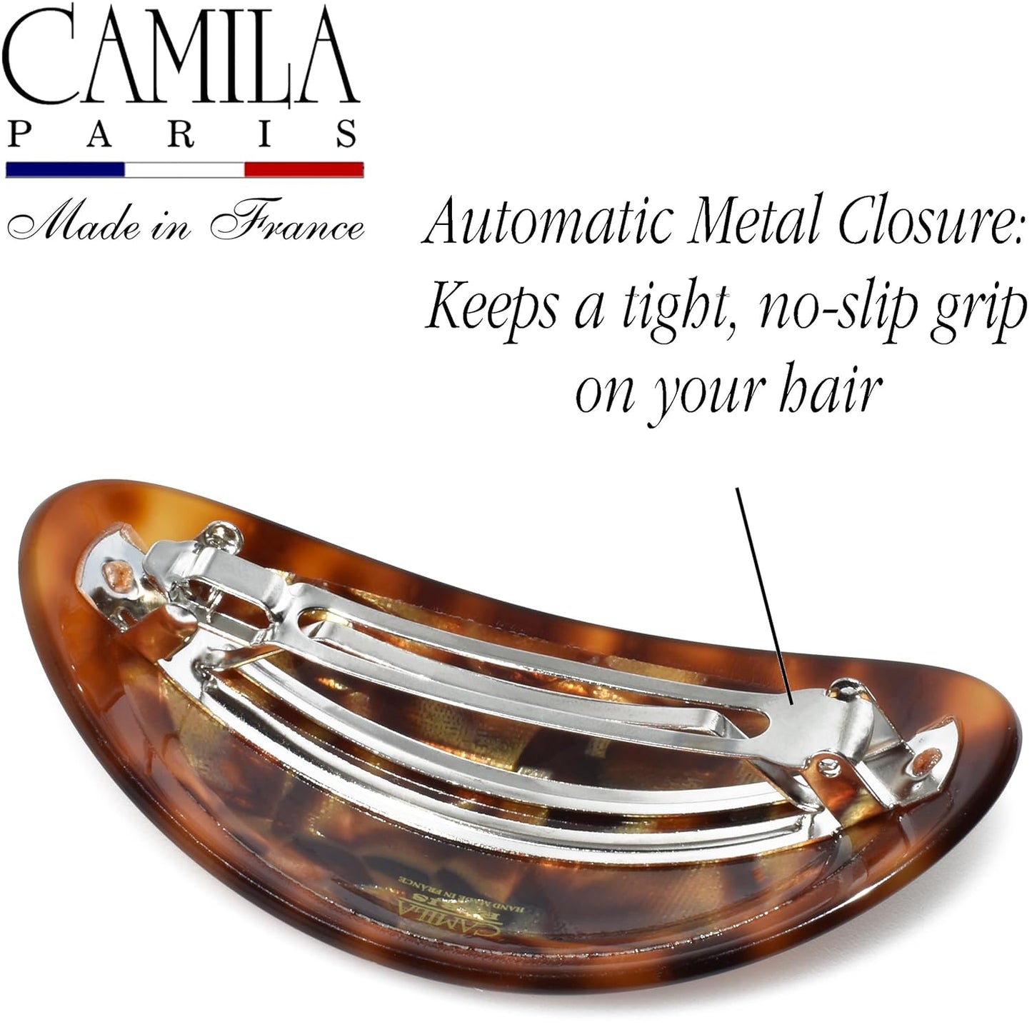 Camila Paris CP3645 French Hair Barrette Clip Oval Brown and Africa, Strong Hold Grip Hair Clips for Women, No Slip Rubberized Metal Closure, Durable Styling Girls Hair Accessories, Made in France