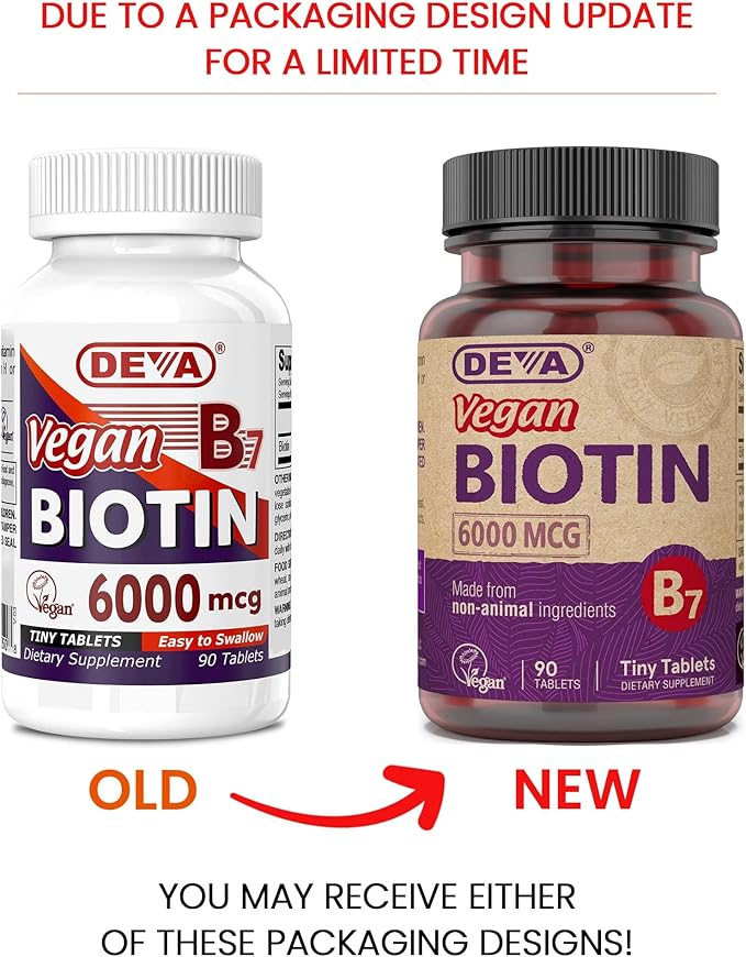 DEVA Vegan Biotin Supplement 6000 mcg – Easy-to-Swallow Vitamin B7, Tiny Tablets, 90 Count