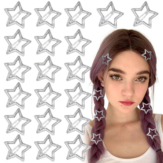 Joez Wonderful 20 Pcs Star Hair Clips, 1.18"/3cm Metal Snap Hair Clips, Cute Star Clips Hair Barrettes, Non-Slip Fashion Hair Accessories for Women (Silver Shiny)