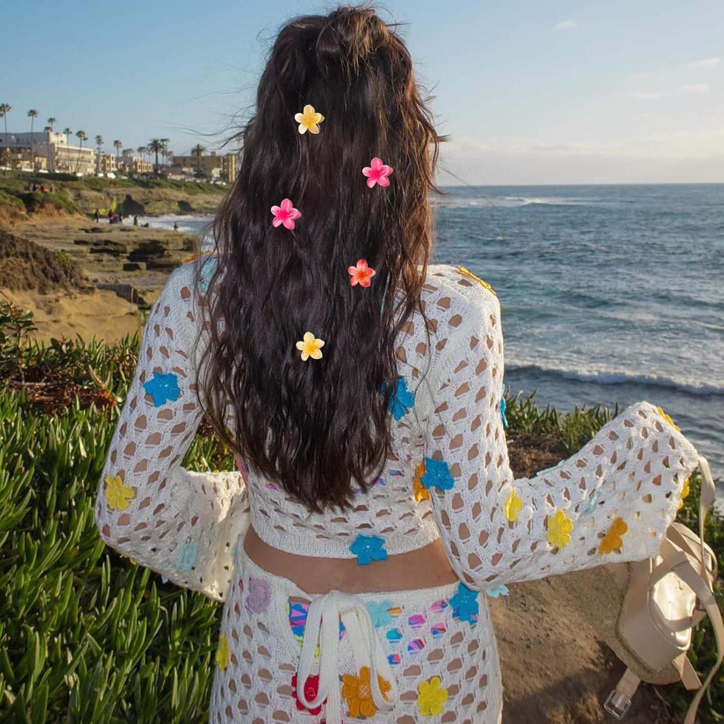 Flower Hair Claw Clips-4PCS Small Claw Clips for Thick/Thin Hair Claws,Strong Hold Nonslip Cute Hair Clips for Women Girls,Hawaiian Hair Accessories Holiday Gifts