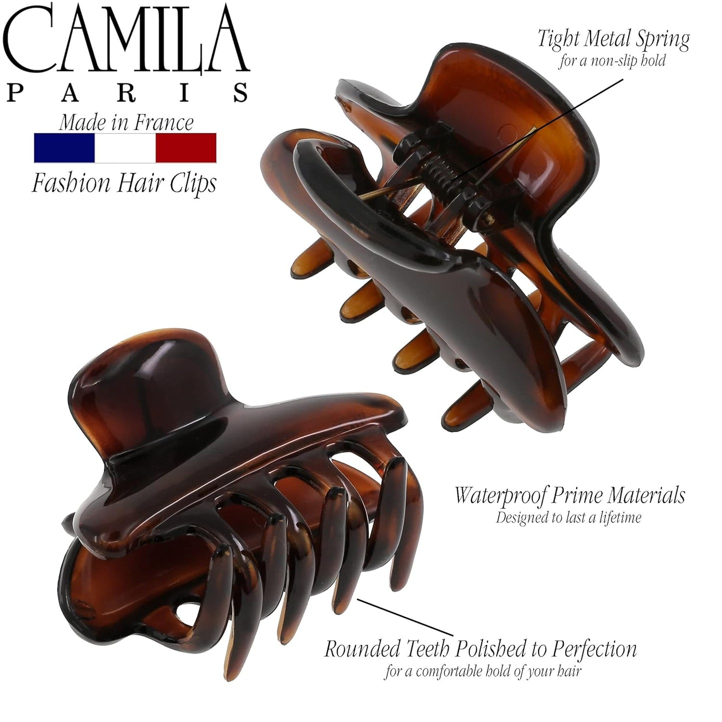 Camila Paris CP3549 French Hair Clip for Women, Small, Tortoise Shell 2.5 Inch Girls Hair Claw Clips Jaw Fashion Durable Styling Hair Accessories for Women, Strong Hold No Slip Grip, Made in France