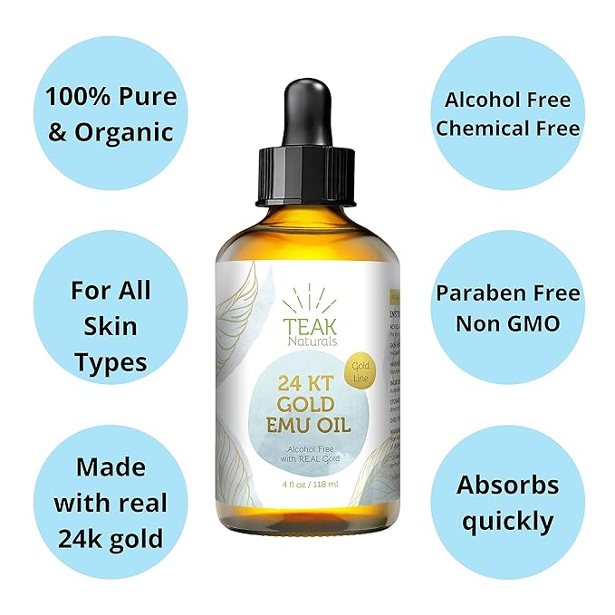 24K GOLD Emu Oil, 24 K Gold Organic Australian Emu Oil 4 oz Gold Line Series