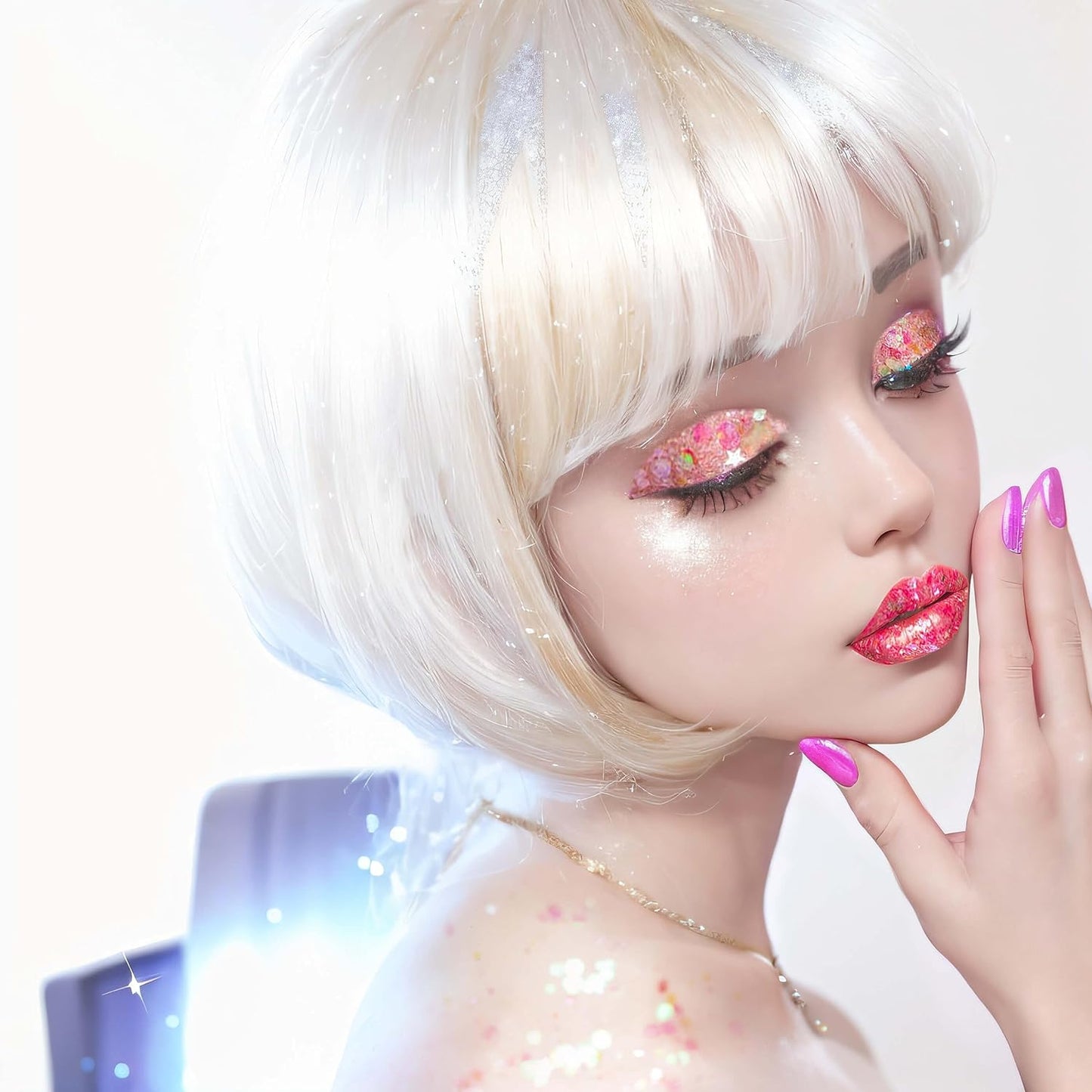 MEICOLY Pink Face Body Glitter,Sparkly Hair Glitter,Pink Accessories for Spirit Week,Singer Concerts Lover Heart Chunky Glitter Makeup,Mermaid Glitter Face Paint