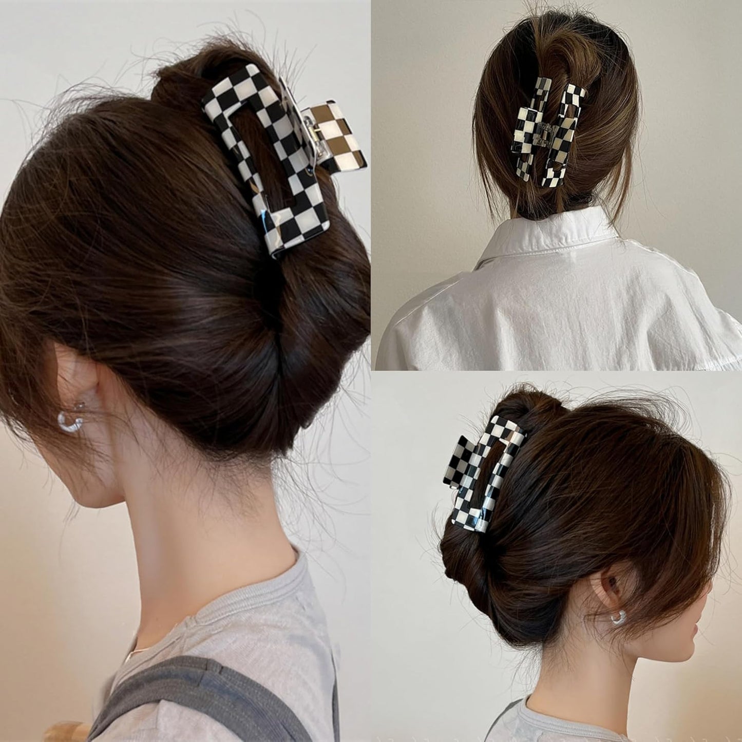 Checkered Rectangle Hair Claw Clips, Large Acrylic Multicolored Square Checker Barrettes for Thin Thick Hair Cute Non Slip Hair Jaw Clips Strong Hold Rectangle Claw Clamps for Women Ladies (4 Pack)