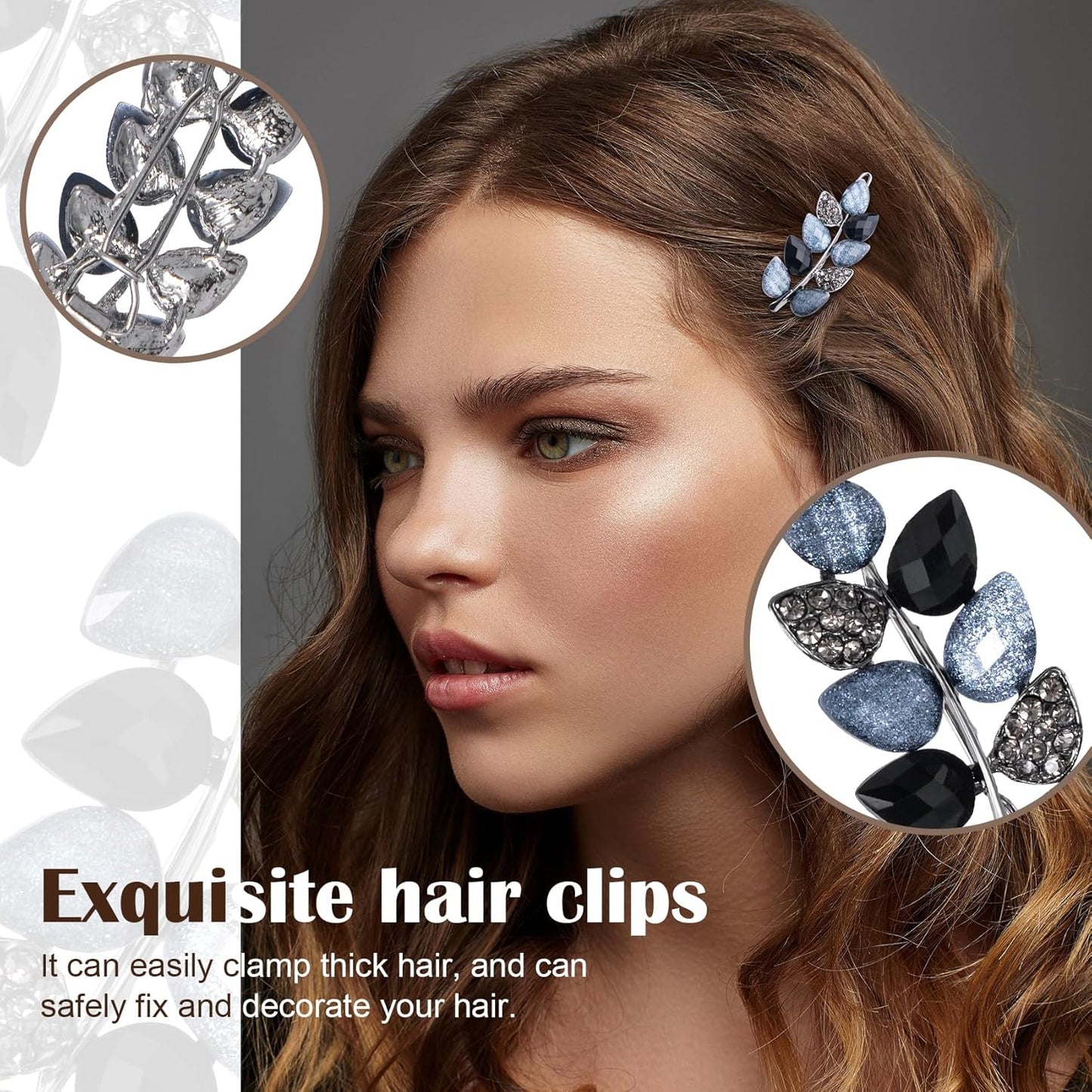 Joez Wonderful 2 Pcs Vintage Rhinestone Hair Clips, Fancy Ink-Blue & Black Hair Barrettes, Decorative Flower Hair Clips, Formal Hair Accessories for Wedding, Women, Bride (1.8 Inch)