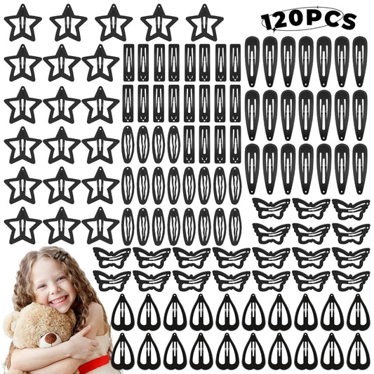 120PCS Black Hair Clips for Girl Metal Snap Hair Barrettes, 2 Inch Hair Accessories for Girl & Kids Women (6 Styles) By CYBAUG