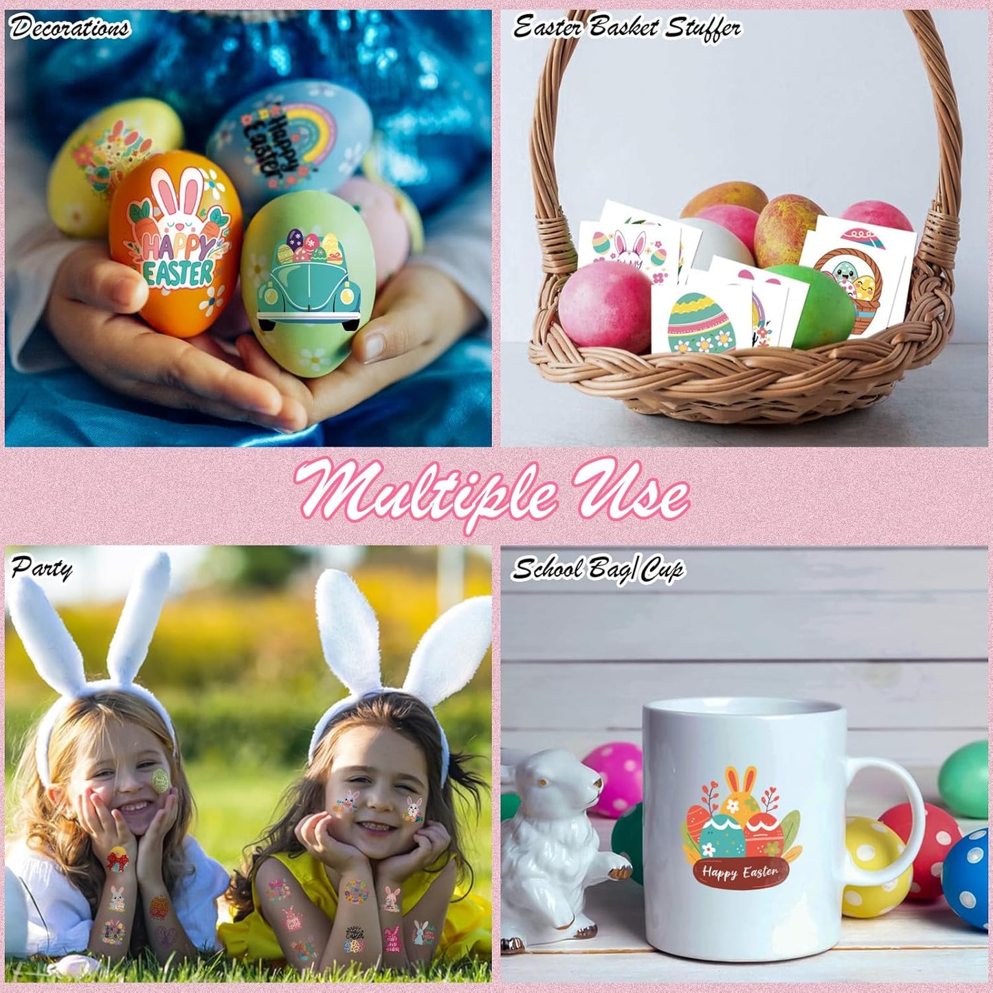 117PCS Easter Temporary Tattoos for Kids Men Women, Tiny Easter Egg and Bunny Fake Tattoos Stickers, Easter Face Body Fake Tattoos for Adults, Easter Basket Stuffers Party Favors Decoration