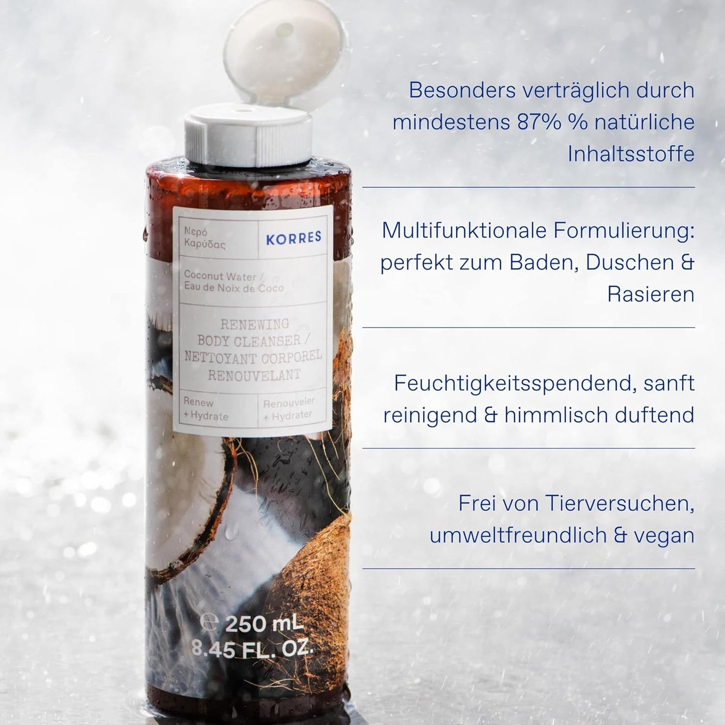 KORRES Renewing Body Cleanser, White Blossom Aroma, Foaming Shower Gel for Women & Men with Greek Botanicals, Gentle Body Wash to Cleanse & Hydrate, Vegan & Cruelty Free, Made in Greece, 8.45 Fl Oz