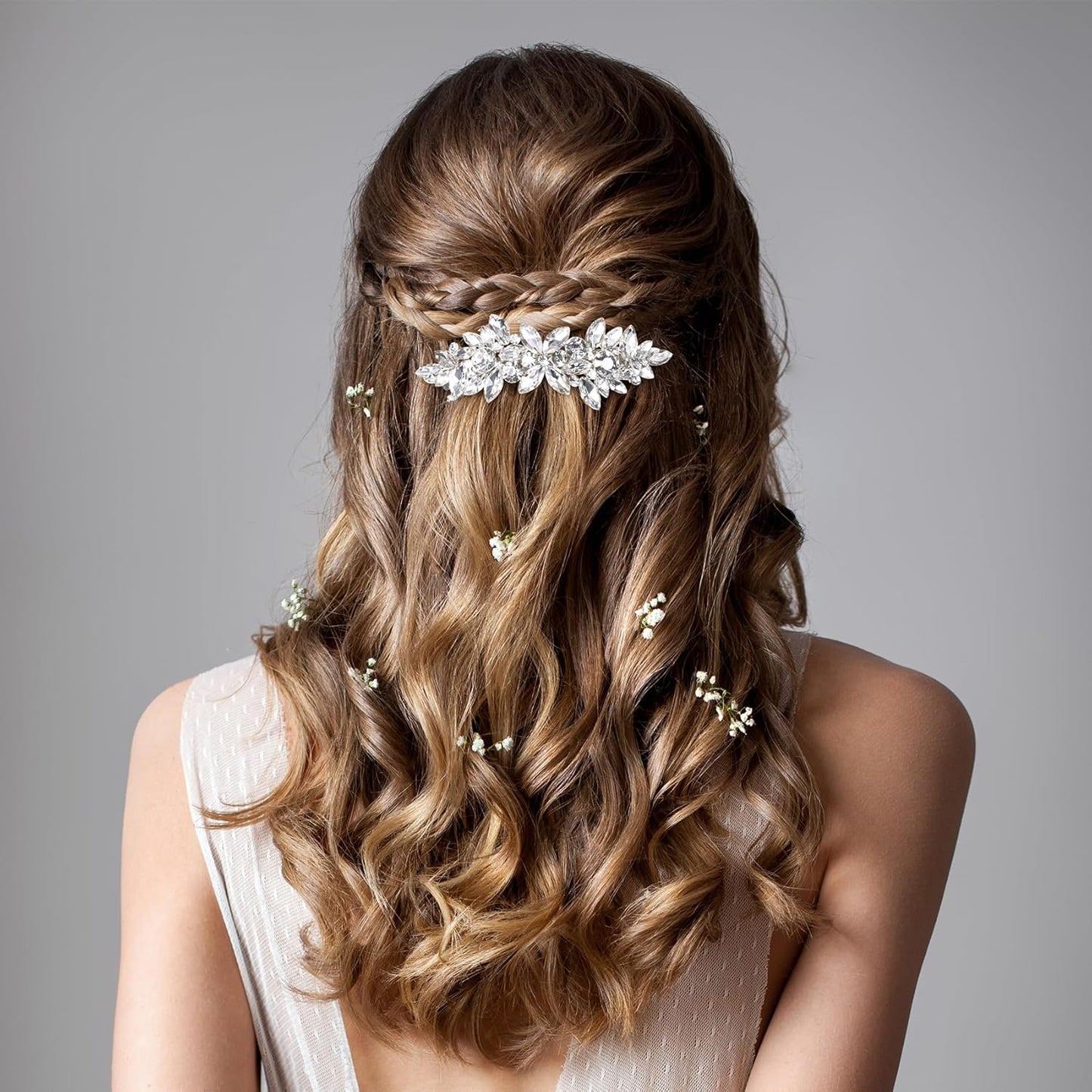 ANCIRS 2 Pcs Rhinestone Hair Clips, Crystal Hair Clip for Wedding, Silver Wedding Hair Pins, Sparkly French Hair Barrettes for Bridal Brides Women Thick Long Hair (Gold+Silver)