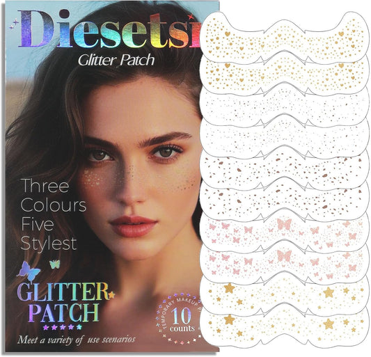 Face Glitter Freckles Tattoo,Diesetsr Temporary Makeup Patches,Body Glitter Sparkle Fake Freckles Stickers for Women Kids Festival, Concert,Carnival Party,Cosmetic Glitter,Rave Accessories,10 PCS