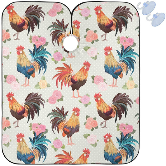 visesunny Barber Cape Cute Rooster Rose Polyester Hair Cutting Salon Cape Apron Anti-Static Haircut Water-Resistant Shaving Cloth Beard Shaving Bib Hairdressing Cape