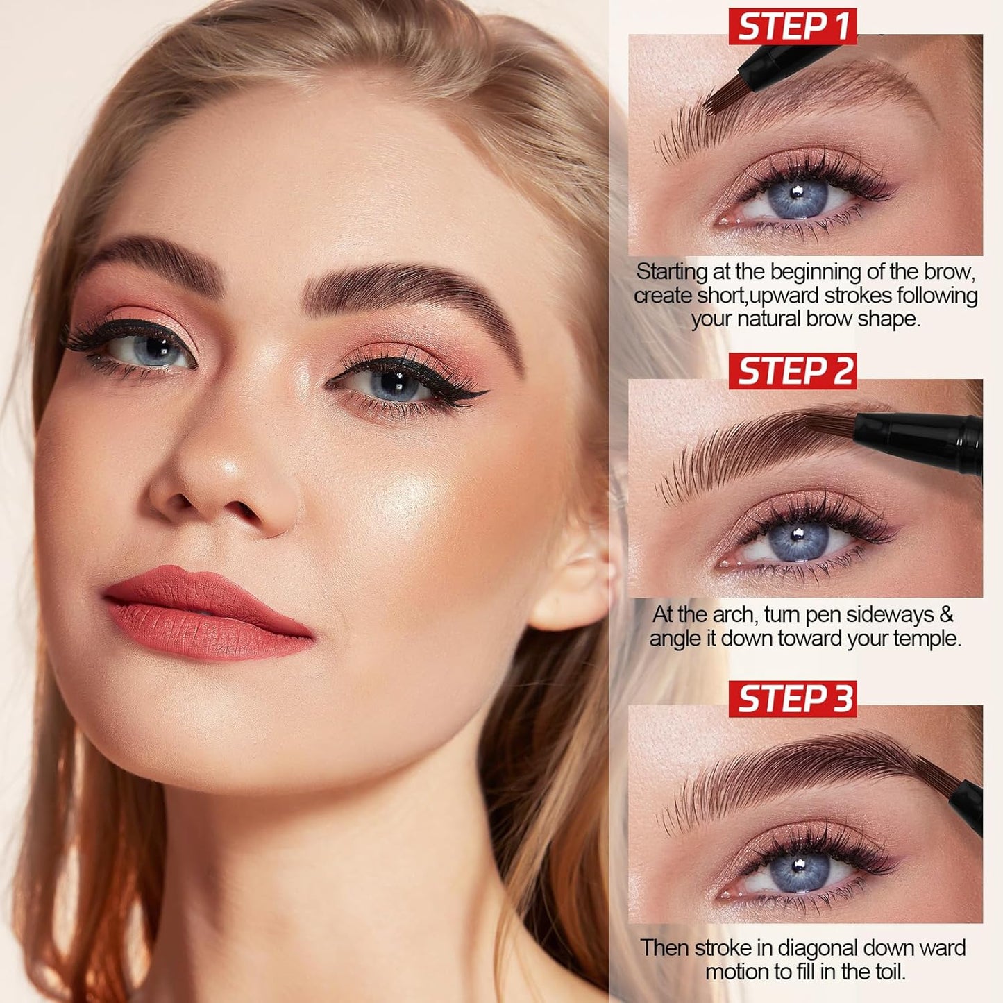 Waterproof Eyebrow Pen，Long Lasting Eyebrow Pencil，Creates Hair-Like, Natural-Looking, 3D Eyebrows,Eye Brow Makeup Pen for Women