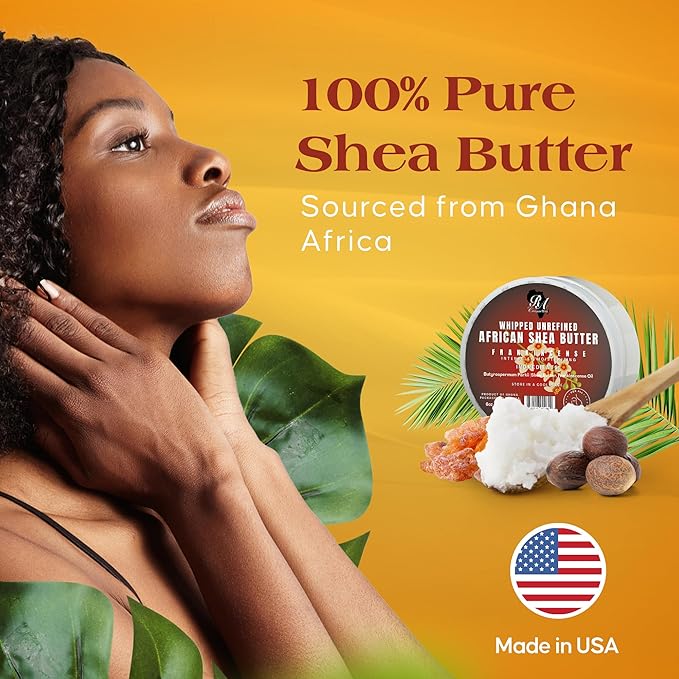 RA COSMETICS Whipped Shea Butter Frankincense - 6oz | 100% Pure & Natural African Shea Butter for Men & Women - Handcrafted Moisturizer with Essential Vitamins for Softer Lips, Healthier Skin & Hair