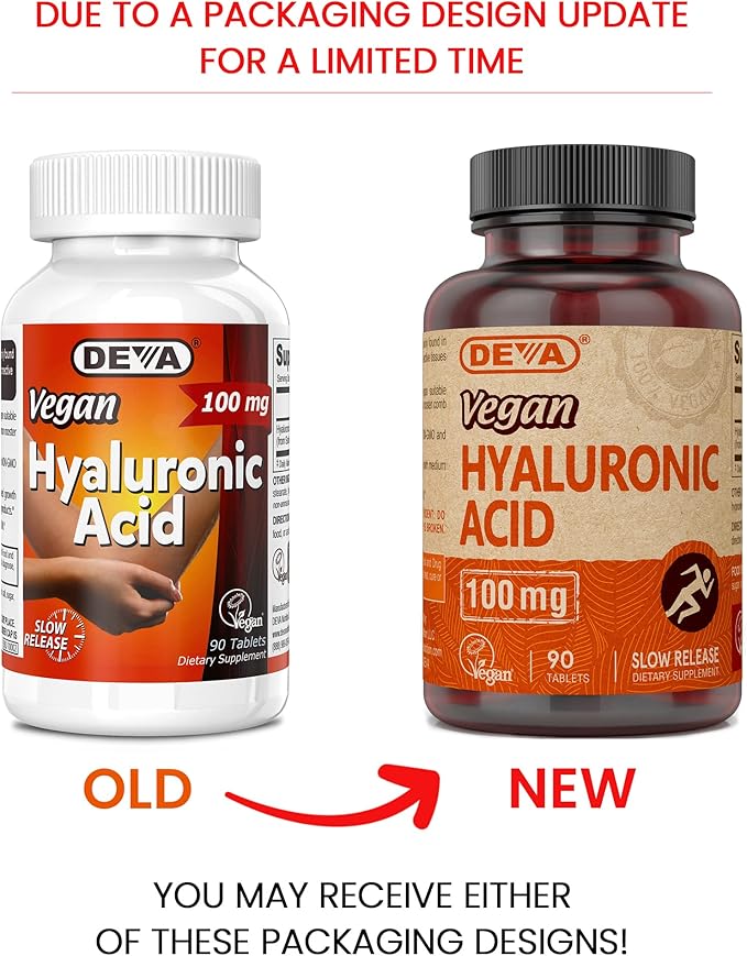 DEVA Nutrition Vegan Hyaluronic Acid 100 mg - Non-GMO & Non-Hemolytic - 90 Tablets, 1-Pack