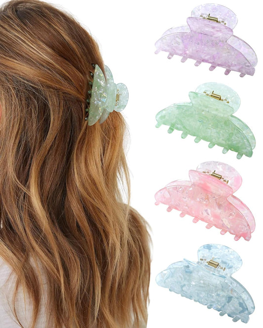 ACECHA 4 Pack Acrylic Hair Claw Clips for Women, 3.1" Shiny Nonslip Hair Grip Hairclips for Thin and Thick, Banana Barrettes Hair Clups Strong Hold Hair Accessories (Blue, Green, Purple, Pink)