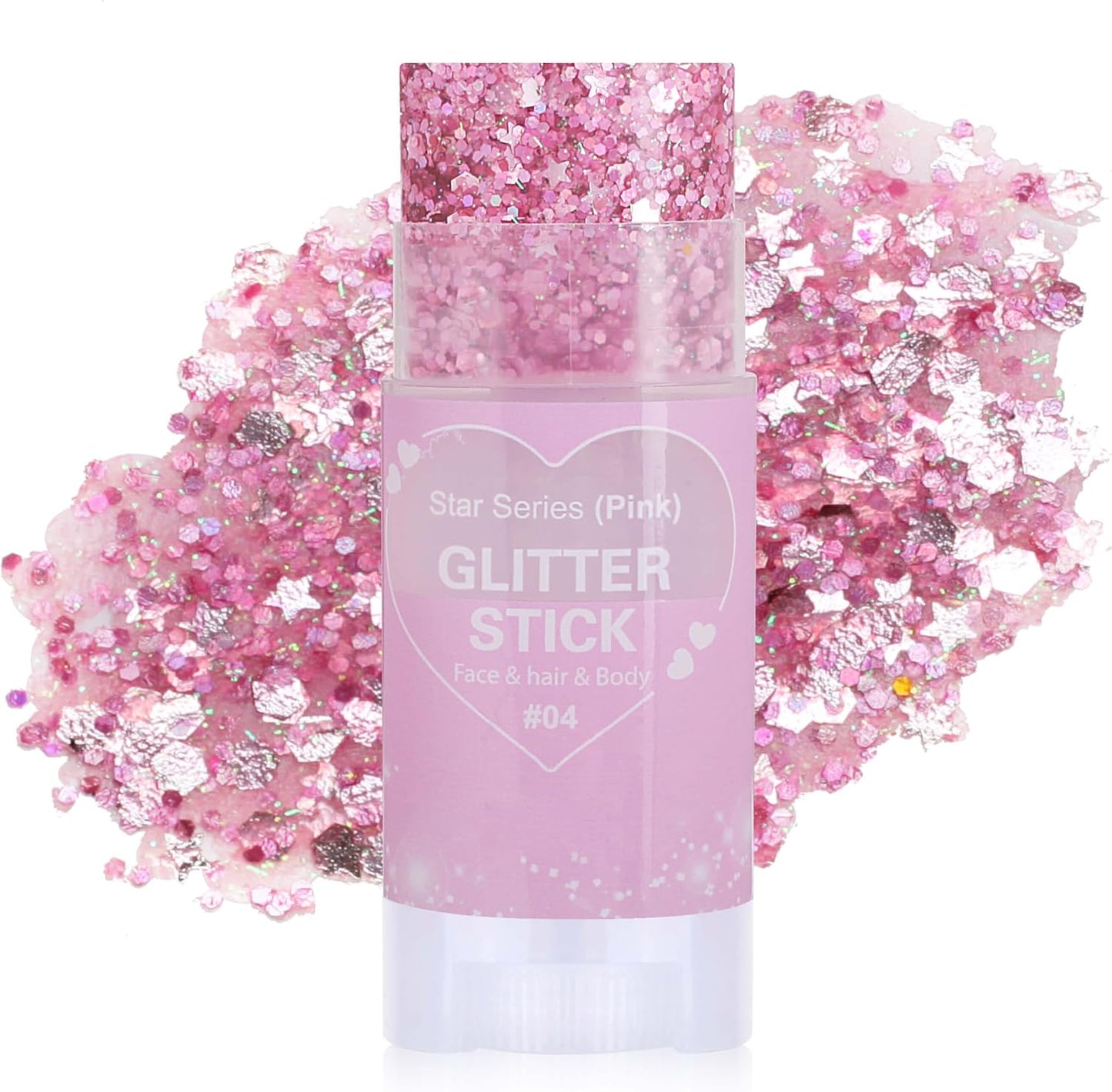 Pink Hair Glitter Stick, Chunky Sequins Body Face Glitter Singer Concert Outfits For Women,Halloween Body Paint for Kids,Waterproof Shimmer Music Festival Pink Out Accessories for Spirit Week