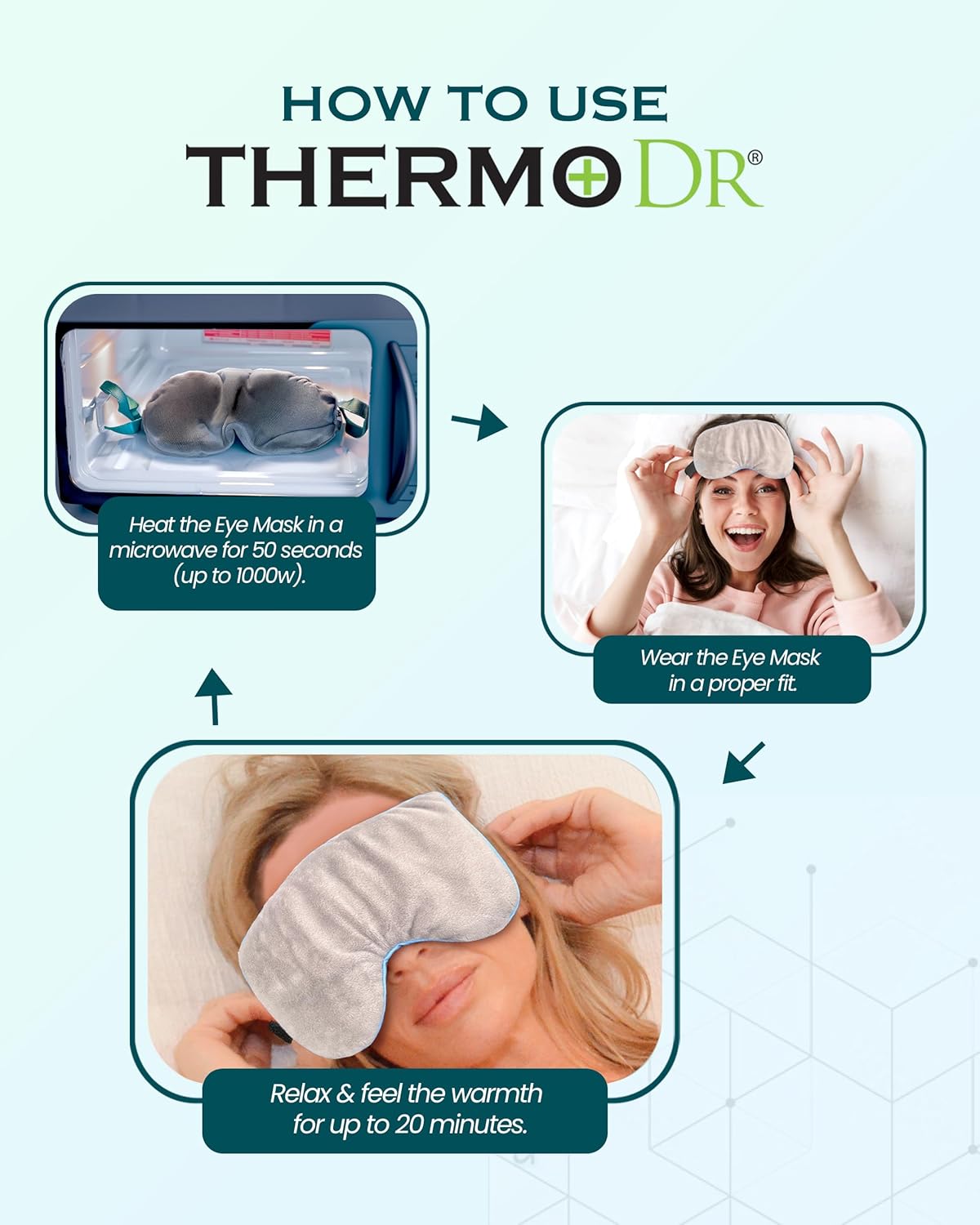 Heated Eye Mask for Dry Eyes, Stye, Blepharitis & Puffiness Relief – Microwavable Warm Compress with Soft Fleece Reusable Mask for Fatigue, Strain, Sinus & Irritation – Grey