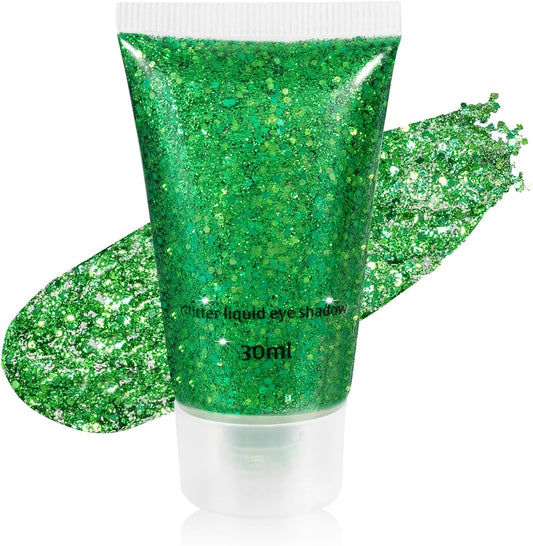 Mysense Green Body Glitter Gel,St Patricks Day Outfit Accessories for Women Girls,Chunky Mermaid Glitter Sequins for Face Eye Hair Decorations,Festival Rave Sparkling Glitter Makeup,30g