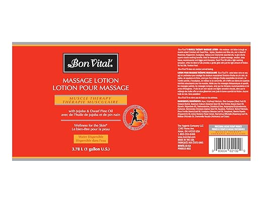 Bon Vital' Muscle Therapy Massage Lotion with Dwarf Pine Oil and Essential Oils for a Massage, Aids in Muscle Recovery Through IASTM and Graston, 1 Gal, Label may Vary