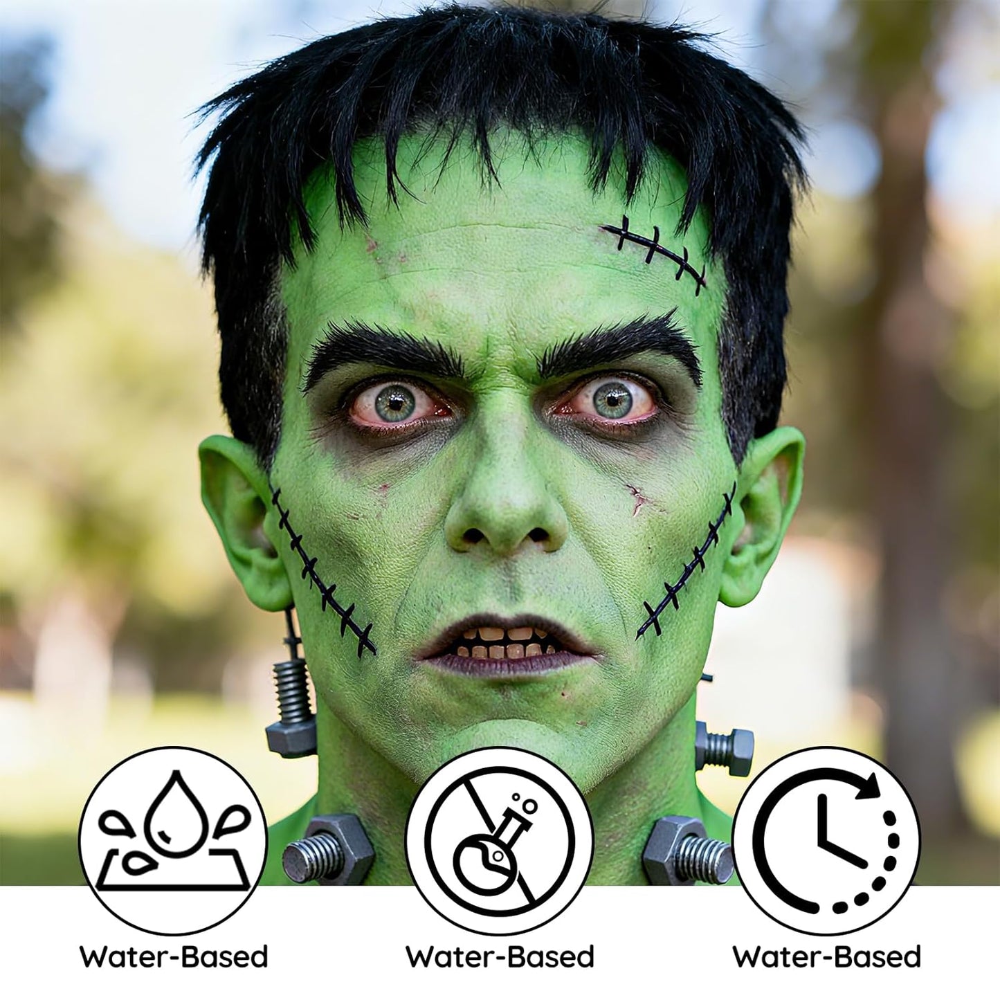 Green Face Paint - Professional Water-Based Non-Toxic Body Painting for Witch Frankenstein's Monster Halloween SFX Cosplay, Highly Pigmented Washable paint for Costume Party Stage Performance