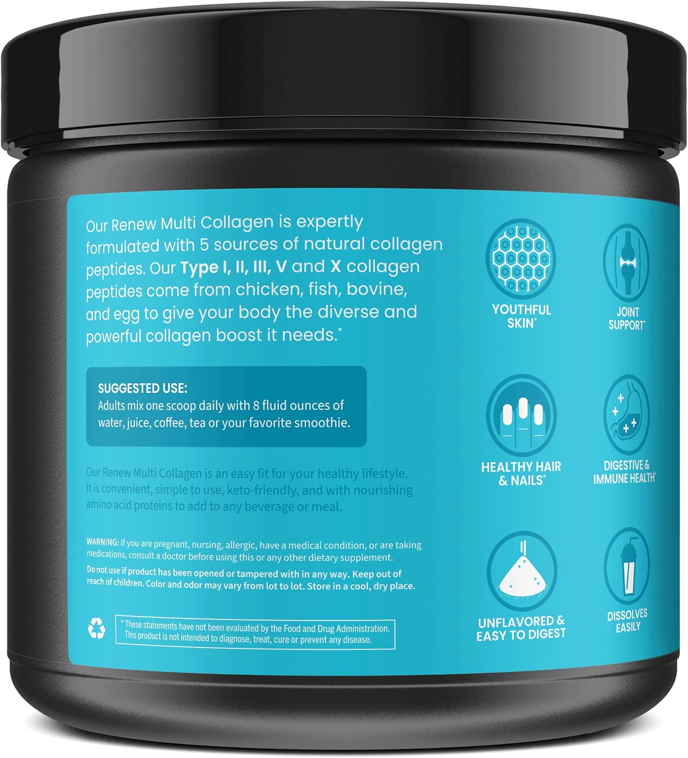 WellPath Renew Multi Collagen Protein Powder for Women | Hair, Nails, Skin | Hydrolyzed Grass-Fed Bovine, Marine, & Chicken Sources Collagen Peptides | Types I, II, III, V, X | 11 oz | 40 Servings