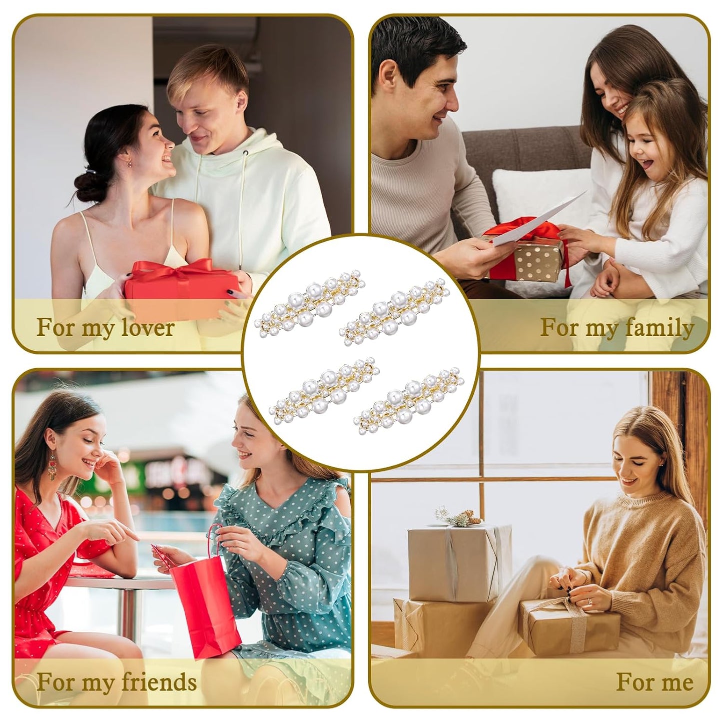 4 Pcs Pearl Barrettes for Women Small Pearl Hair Clips Elegant Accessories French Hair Jewelry Accessories for Ladies Mother Wedding Party Birthday Festival Gifts 2.2 × 0.66 Inch White