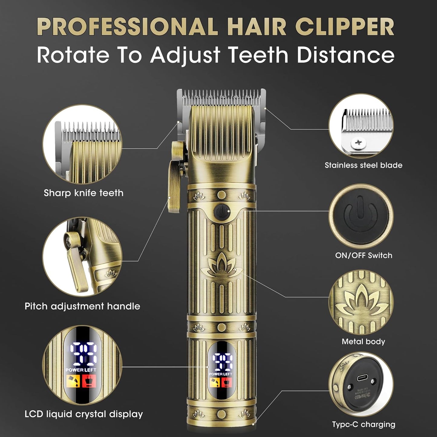 Professional Hair Clippers for Men, Cordless Beard Trimmer, Nose & Ear Hair Trimmer, Electric Shavers Barber Kit with LED Display, Hair Cutting Kit with Case, for Barber, Mens Gift