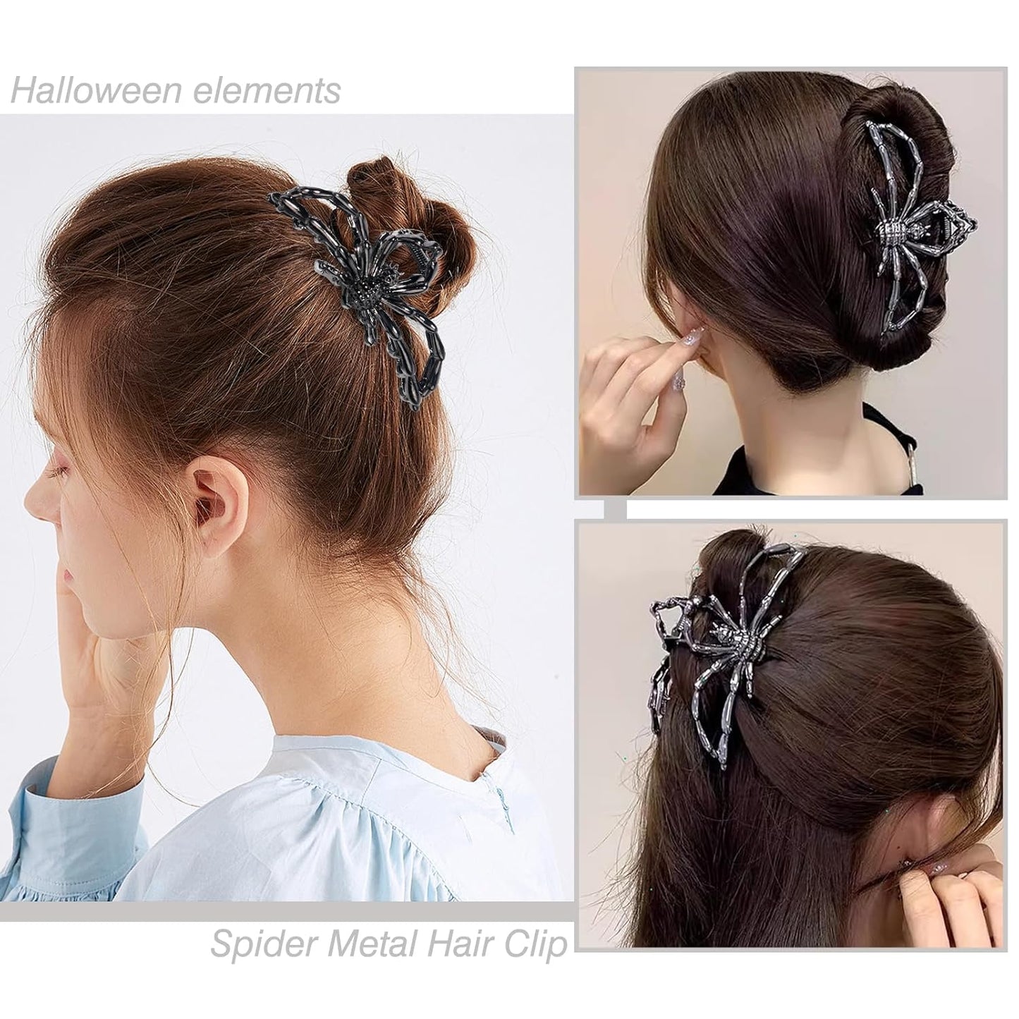 Halloween Spider Hair Claw Clips - Metal Black Alloy Nonslip Terror Spider Strong Hold Gothic Catch Clips for Women's Thick or Thin Hairs