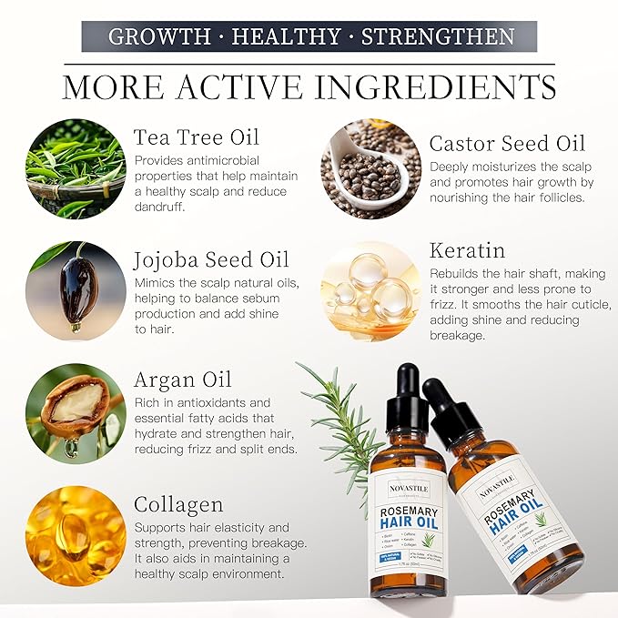 Pure Natural Organic Rosemary Essential Oil, Treats Hair Care Scalp Growth Loss Keratin Collagen Argan Tea Tree Oil Lightweight