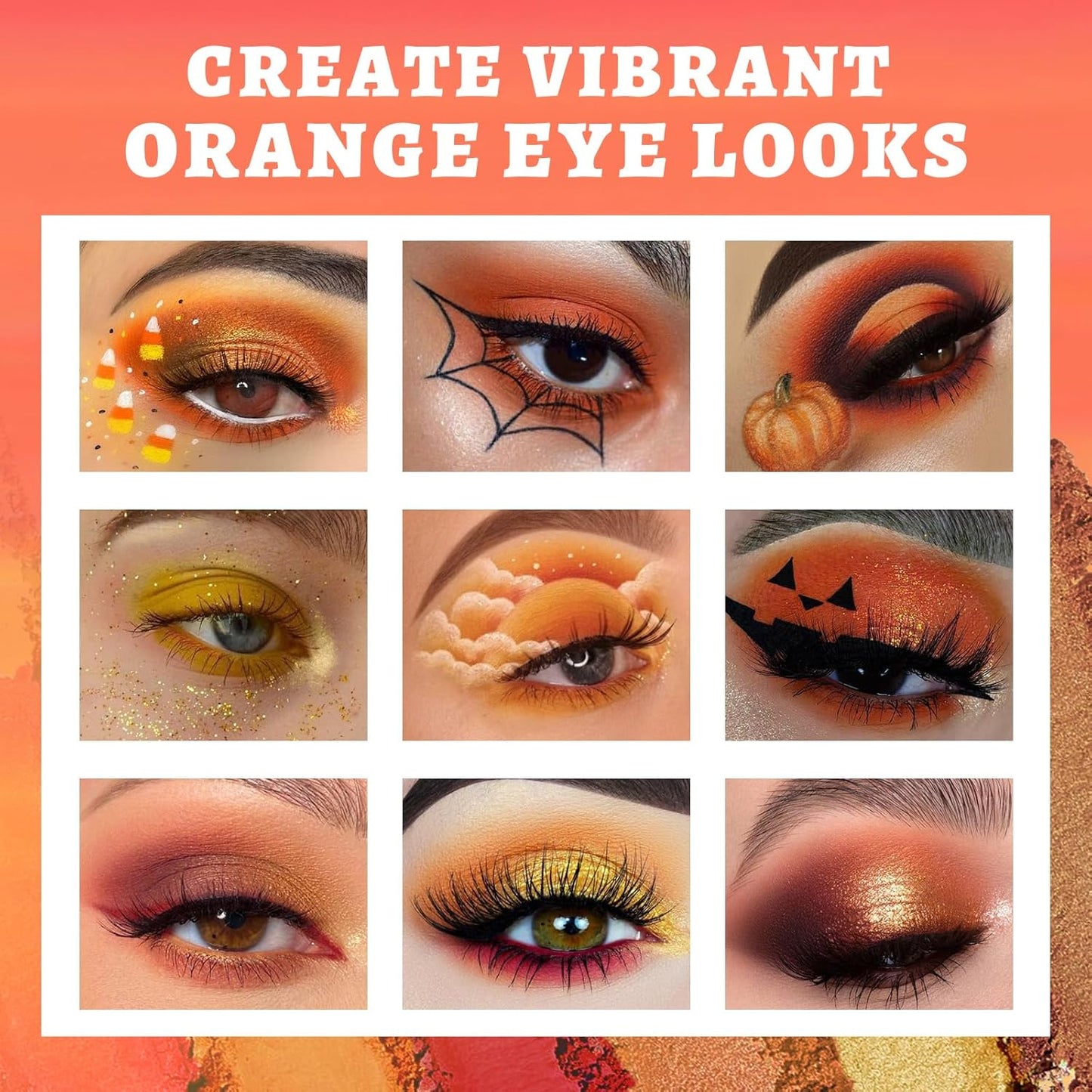 UCANBE Orange Eyeshadow Makeup Palette, 15 Colors Vibrant Shimmer Matte Glitter Eye Shadow Pallet, High Pigmented Warm Yellow Sunset Red Coral for Fall Cosplay Halloween Costume Parties Pumpkin Makeup