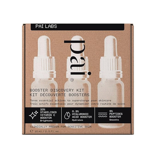 Pai Skincare - Booster Discovery Kit | Stabilised Vitamin C (10ml) + Hyaluronic Acid (10ml) + Peptides (10ml) | Natural, Vegan, Sensitive Skincare (3 Piece Set)