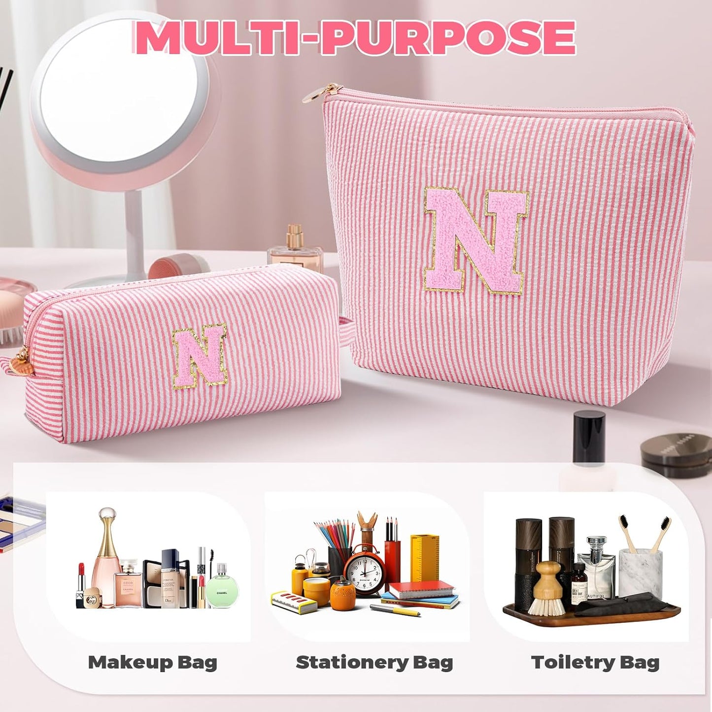 Personalized Makeup Bag for Women Girls - Fashion Cosmetic Bag Trendy Travel Toiletry Bag with Initials Letter - Teen Gifts - Peach,N