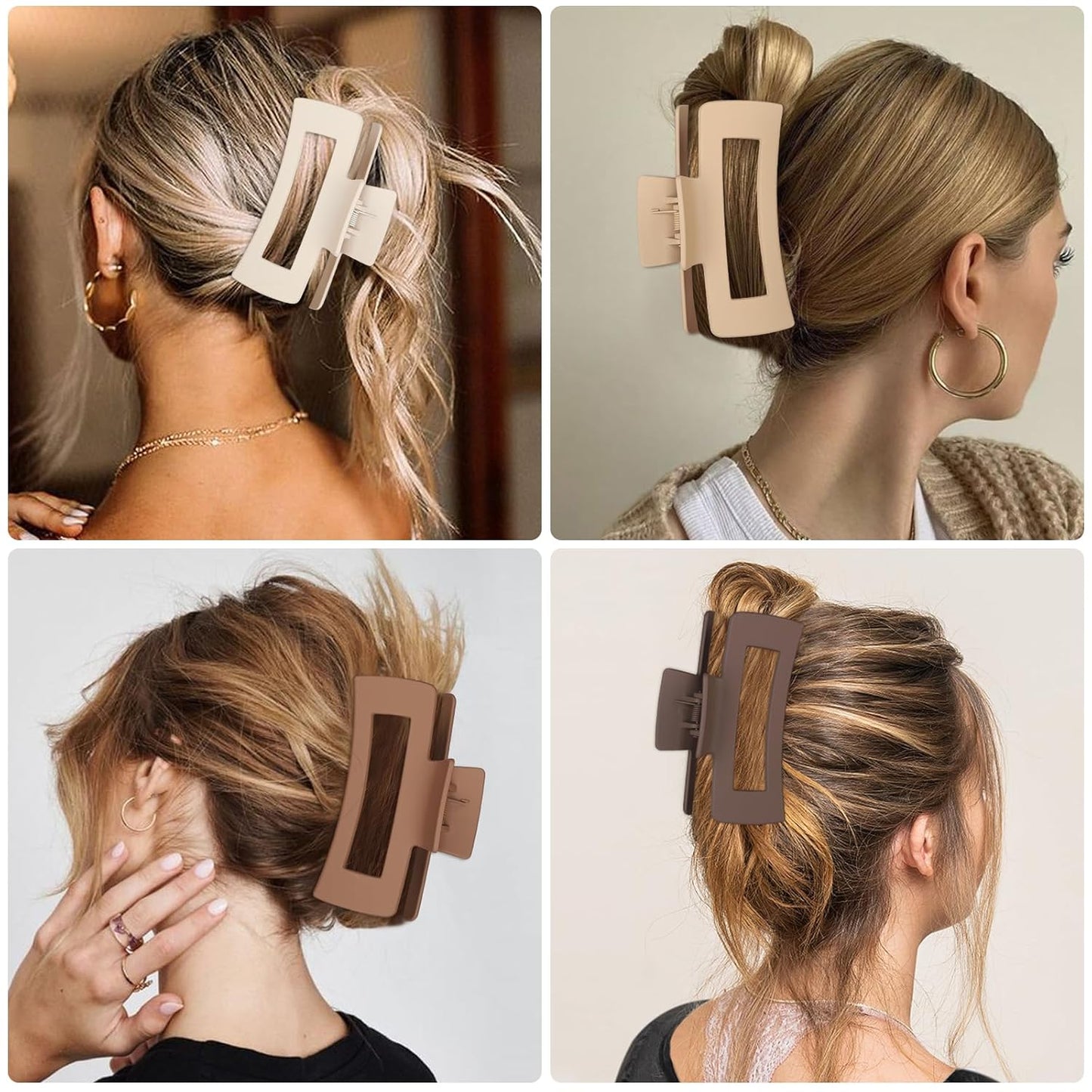 4.1 Inch Large Hair Claw Clips 8 Pcs Rectangle Big Clips for Thick Hair Nonslip Acrylic Banana Jaw Accessories for Women and Girls (Brown Colorful)