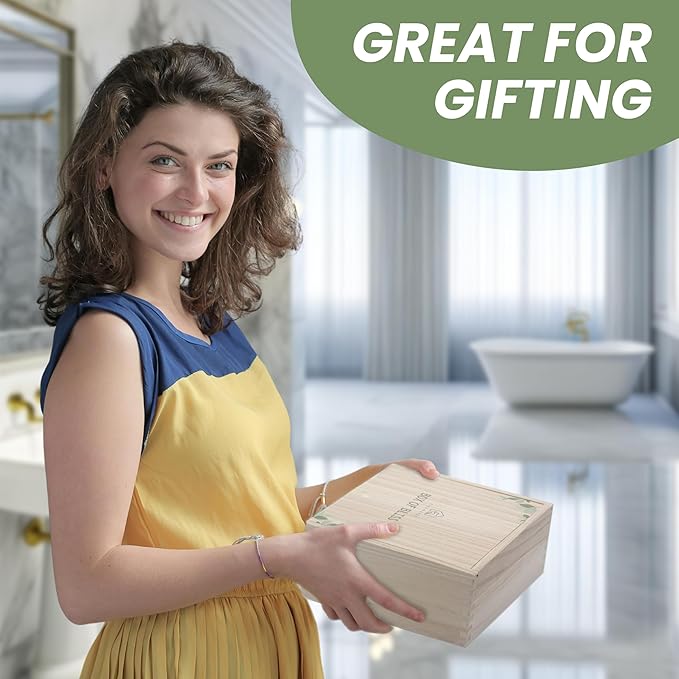 Mothers Day Gifts for Woman, Get Well Soon Gift Baskets for Women, Relaxing gifts for Women, Self Care Gifts, Spa kit for Woman, Wooden Box, Green Gifts for Wife, Girlfriend