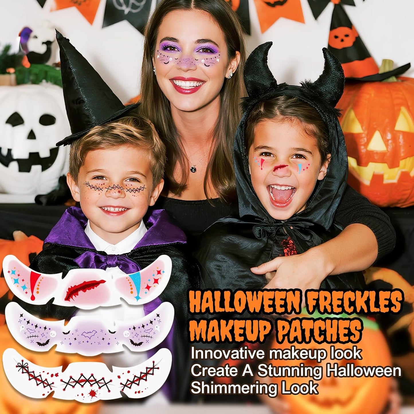 24pcs Halloween Freckles Makeup Patches Face Glitter Speckles, Costumes for Women, Halloween Temporary Face Tattoo Glitter Freckles, Halloween Accessories for Woman ＆ Kids