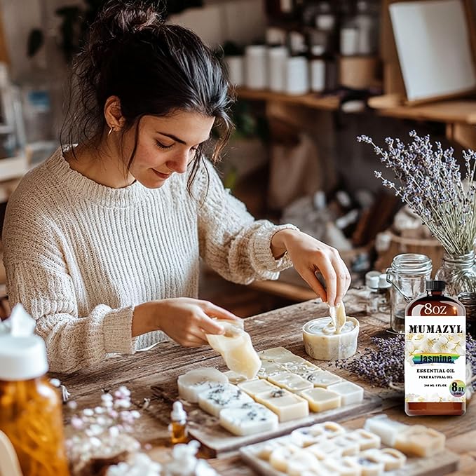 Jasmine Essential Oil, Jasmine Oil 8 Fl Oz 240ML for Diffuser Humidifier Yoga Cleaning DIY Candle Soap Making Essential Oils