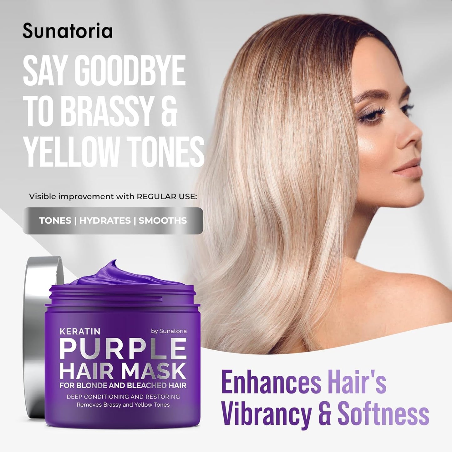 SUNATORIA New Keratin Purple Hair Mask - Blonde Hair Purple Toner - Repair & Nourishment Treatment For Bleached, Brassy Hair Color Corrector - Deep Conditioner For Color Treated Locks