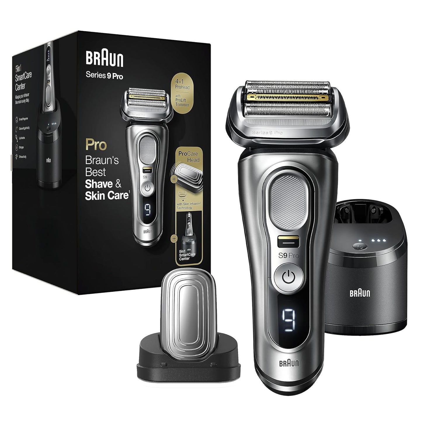 Braun Series 9 Pro 9487cc Electric Razor for Men, Wet & Dry, Rechargeable, Electric Shaver with Clean & Charge Station and ProCare Attachment