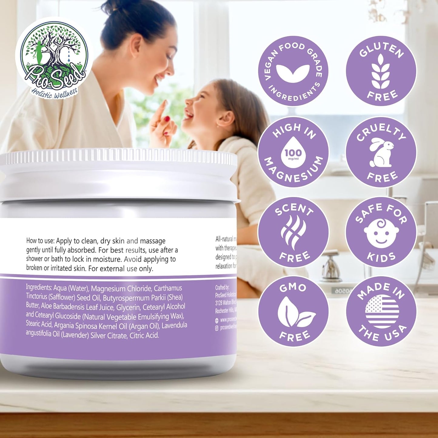 Handmade Organic Lavender Magnesium Lotion - Body Rub for Bedtime Care - Essential for Kids, Pregnant Women, Toddlers & Moms - Moisturizes & Hydrates Legs, Feet & Body - 2oz Glass Jar