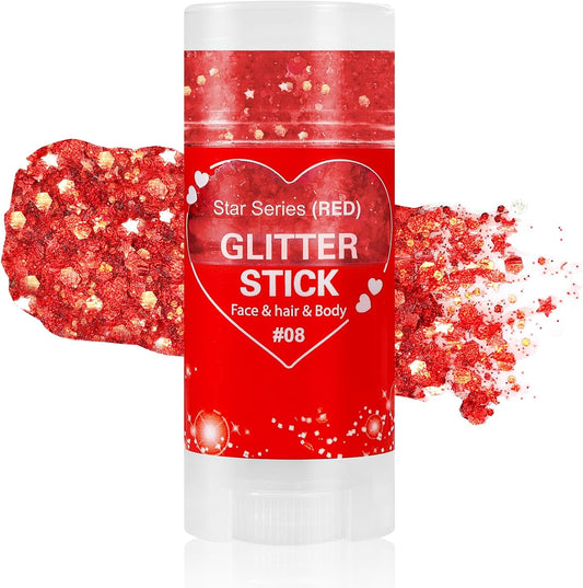Mysense Red Body Glitter Stick,Face Hair Glitter Christmas Makeup,Sparkling Mermaid Sequins Chunky Glitter Face Paint,Singer Concert Outfit Festival Rave Accessories for Women and Kids