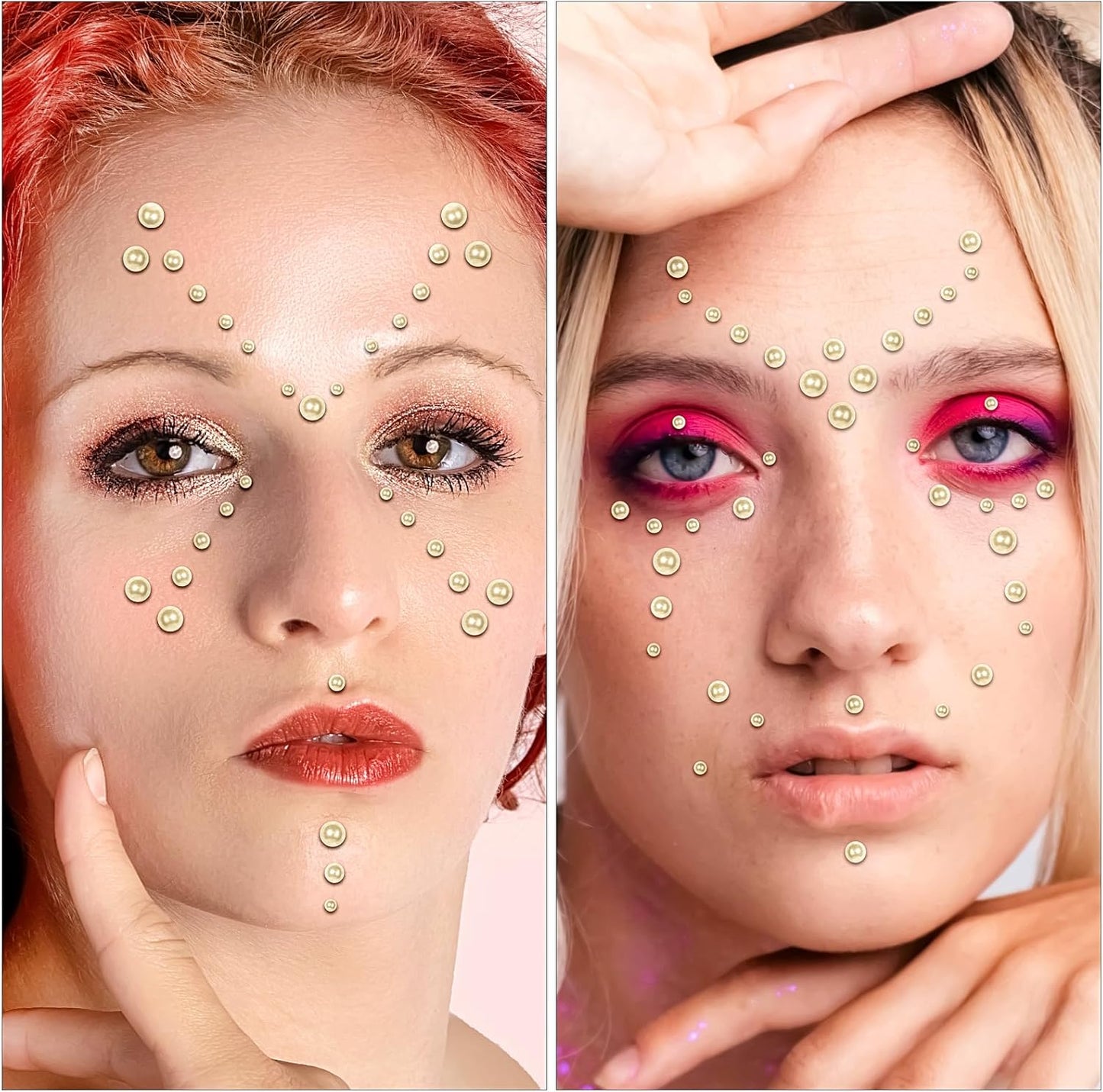 591pcs Face Gems Hair Gems Pearls, Self-Adhesive Face Jewels Eye Rhinestones 3/4/5/6/8 mm Face Gem Stick on, Halloween Makeup Gems Rave Accessories for Face Eyes Body Makeup (03.Beige Pearl)