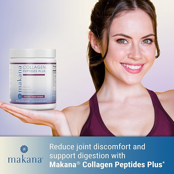 Makana Collagen Peptides Plus – with Verisol®, Vitamin C, Hyaluronic Acid & Amino Acids – Supports Hair, Skin, Nails, & Joints, 30 Servings – Raspberry Flavor