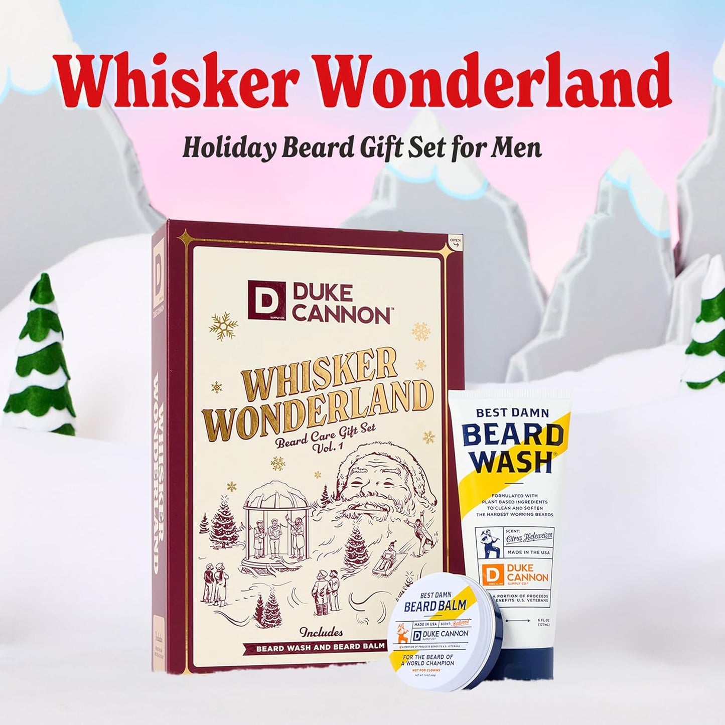 Duke Cannon Whisker Wonderland Beard Care Gift Set – Beard Wash + Beard & Face Lotion – Holiday Kit for Men – Barley & Wheat Protein – Vitamin B & E – Light Citrus Scent – Grooming Gift