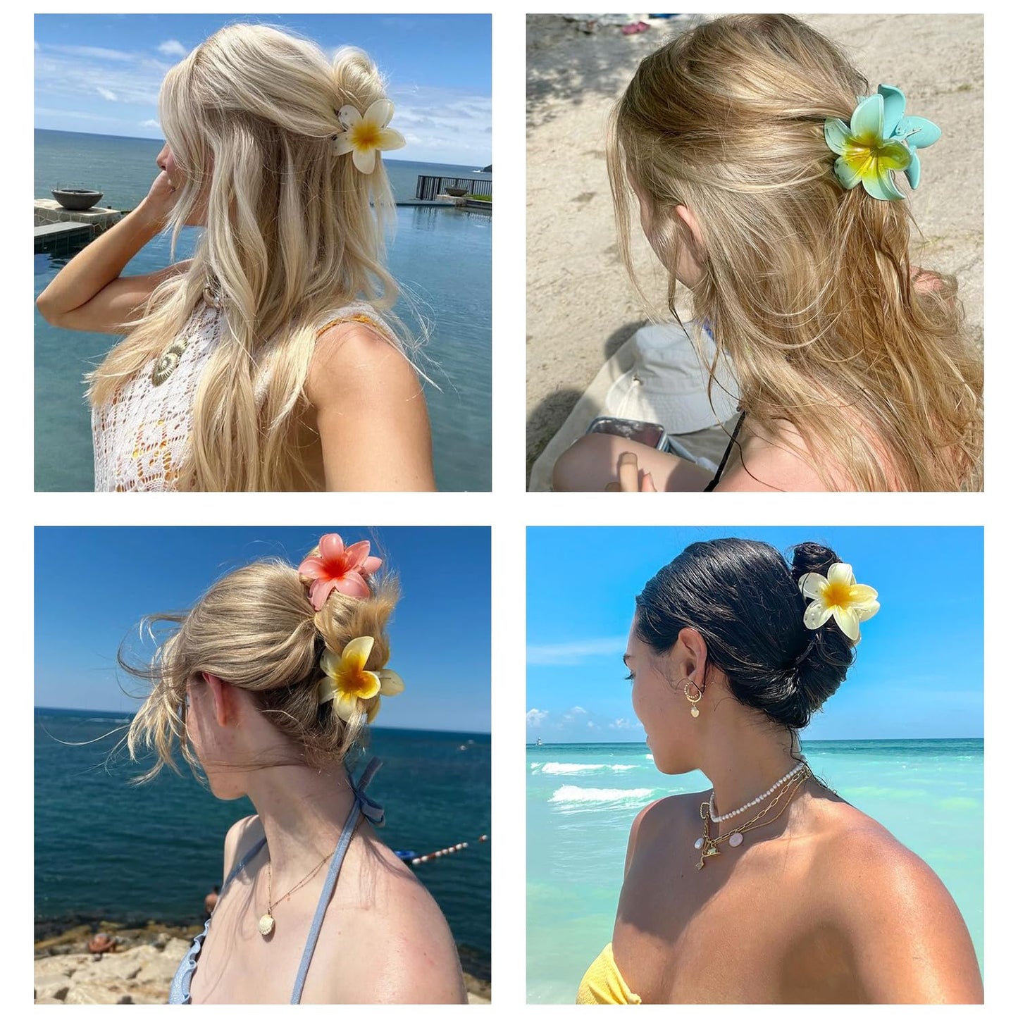 Flower Hair Clips for Women, 8 PCS Hawaiian Claw Clips for Vacation Hibiscus Hair Claw Clips Cute Large Hair Clips for Thick and Thin Hair Plumeria Hair Accessories