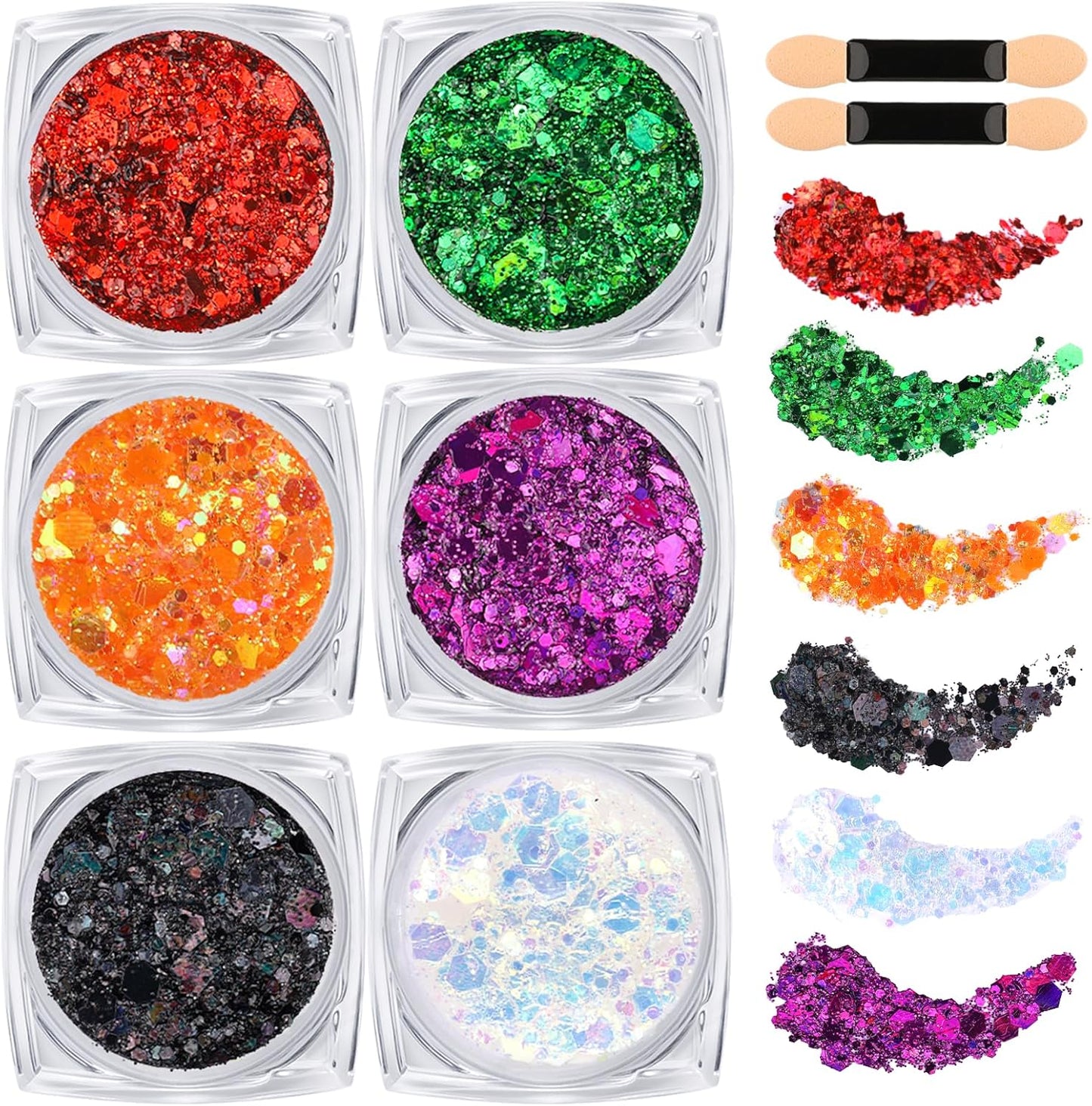 Teenitor 6 Colors Body Glitter Face Glitter for Women Kids, Halloween-Themed Color Face, Body Hair Glitter Gel, Sparkling Glitter Gel for Festival Concerts Cheer