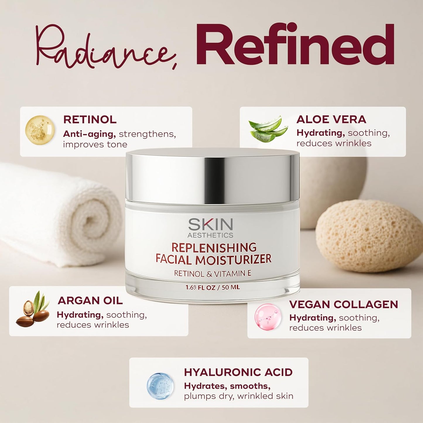 Retinol & Vitamin E Face Moisturizer - Repairs, Moisturizes, Fine Lines & Wrinkles Treatment - Anti-Aging - Dermatologist Tested Korean Skincare - Clean Beauty, Cruelty-Free - 1.69 oz
