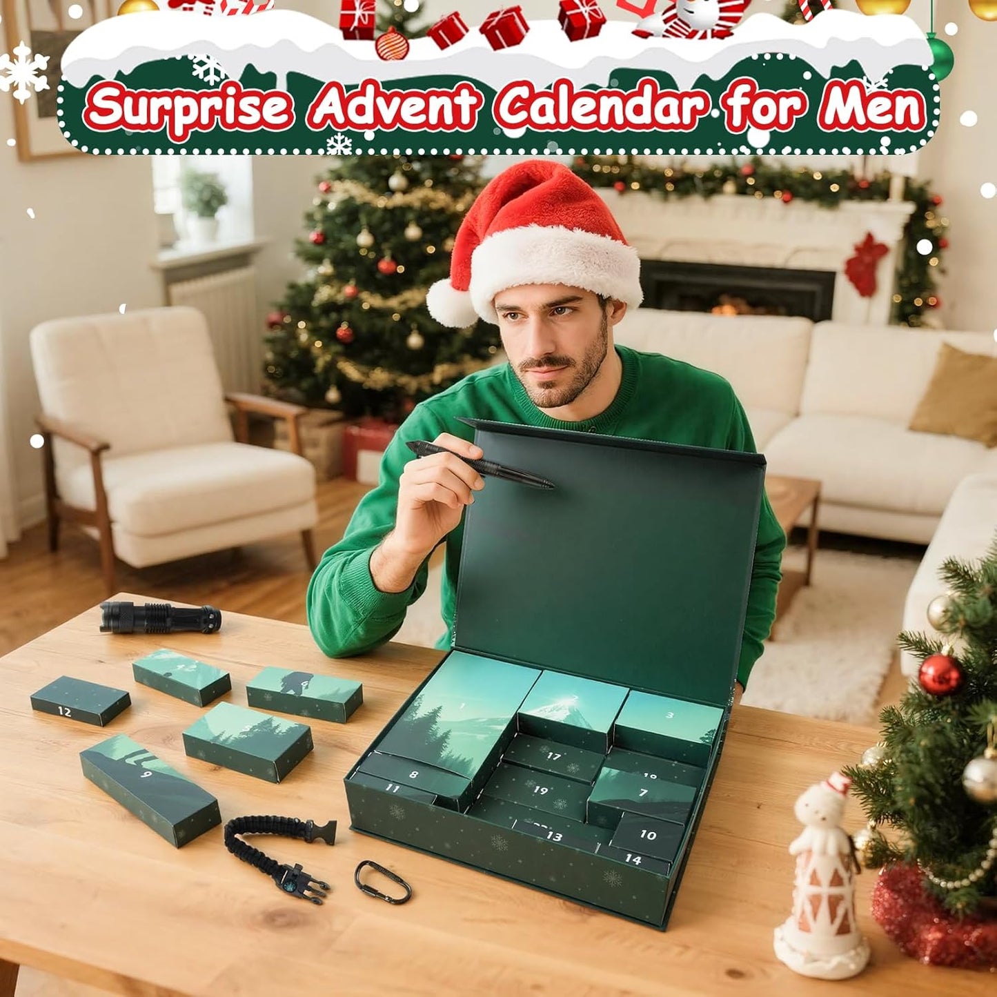 Survival Kit Advent Calendar 2025 - Christmas Countdown Calendar 24 Days, Advent Calendar for Men Adults Teen, Cool Emergency Survival Gears for Outdoor Camping Fishing Hunting Adventure